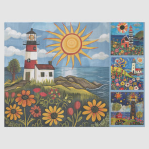 Colourful Watercolor Folk Art Light Houses  Tissue Paper