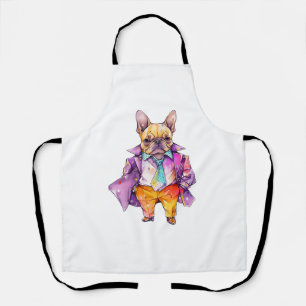 Colourful watercolor French bulldog. Frenchie    Apron