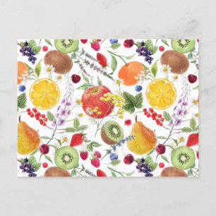 Colourful Watercolor Fruit and Herb Pattern Postcard