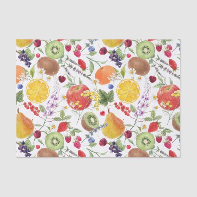 Colourful Watercolor Fruit and Herb Pattern Tissue Paper (Front)