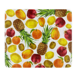 Colourful watercolor fruits glass cutting board