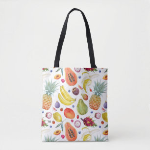 Colourful Watercolor Fruits Pattern Monogram Tote Bag