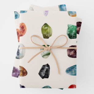 Colourful Watercolor Gems Pattern Wrapping Paper Sheet