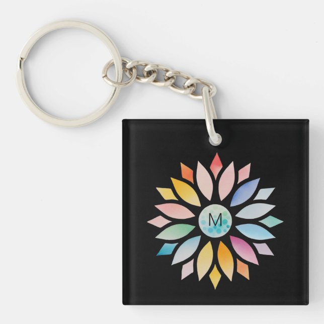 Colourful Watercolor Geometric Flower Shape  Key Ring (Front)
