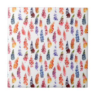 Colourful Watercolor girly lupine flowers pattern Tile