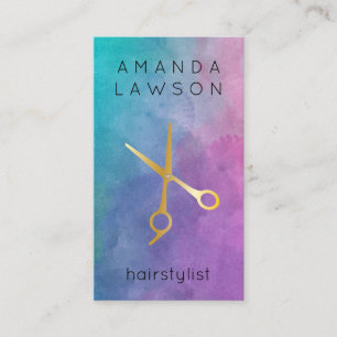 Colourful Watercolor Hair Stylist Business Card
