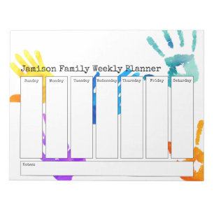 Colourful Watercolor Handprints Weekly Planner Notepad