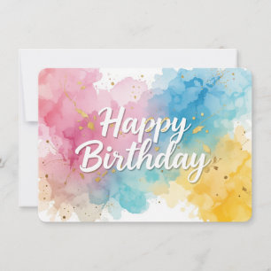 Colourful Watercolor Happy Birthday Card With Gold