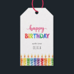 Colourful Watercolor Happy Birthday Kids Gift Tags<br><div class="desc">Personalised Cute colourful watercolor Happy Birthday with colourful candles gift tags.</div>