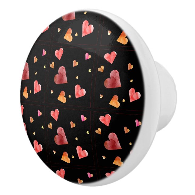 Colourful Watercolor Hearts  Ceramic Knob (Right)