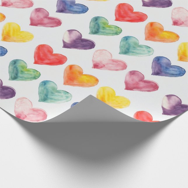 Colourful Watercolor Hearts Gift Wrap (Corner)