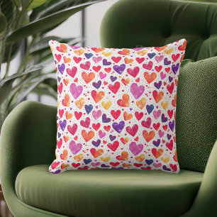 Colourful Watercolor Hearts Mother's Day Cushion