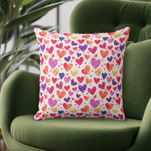 Colourful Watercolor Hearts Mother's Day Cushion (Creator Uploaded)