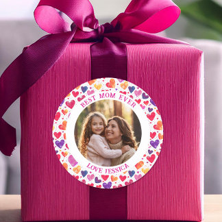 Colourful Watercolor Hearts Mother's Day Photo Classic Round Sticker