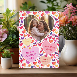 Colourful Watercolor Hearts Mother's Day Photo Holiday Card