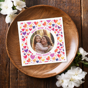 Colourful Watercolor Hearts Mother's Day Photo Napkin