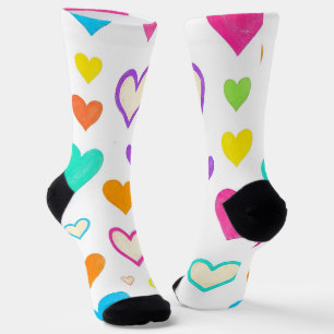 Colourful Watercolor Hearts Pattern Crew rainbow Socks
