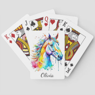 Colourful watercolor horse head design  playing cards