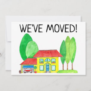 Colourful watercolor house New address card
