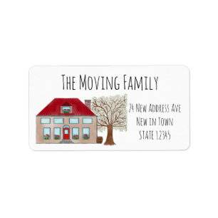 Colourful watercolor house New address label