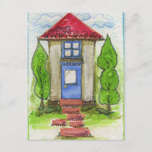 Colourful Watercolor House Painting Postcard