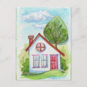 Colourful Watercolor House Postcard