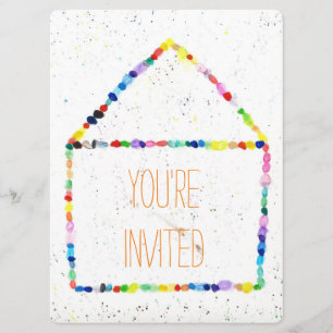 Colourful WaterColor house 'You're Invited' cards