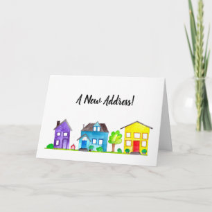 Colourful watercolor houses New address card
