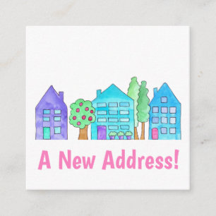 Colourful watercolor houses New address card