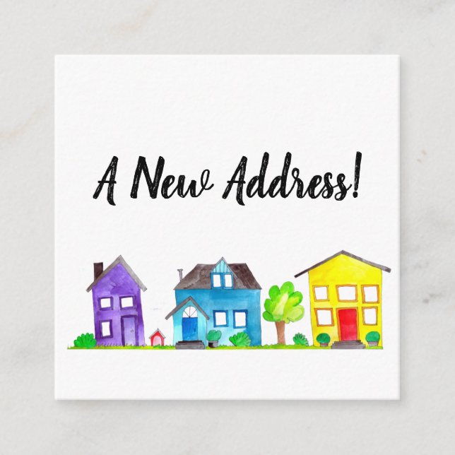 Colourful watercolor houses New address card (Front)