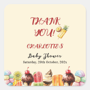 Colourful Watercolor Ice Cream Sweet Baby Shower Square Sticker