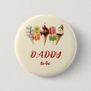 Colourful Watercolor Ice Cream Sweet Daddy-to-be 6 Cm Round Badge