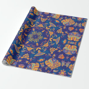 Colourful watercolor kaleidoscope mandala. Orienta Wrapping Paper