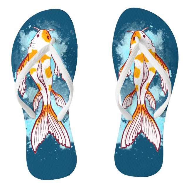 Colourful Watercolor Koi Fish Flip Flops (Footbed)