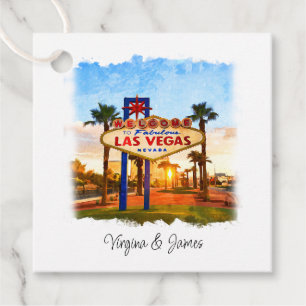 Colourful Watercolor Las Vegas Sign Wedding Favour Tags