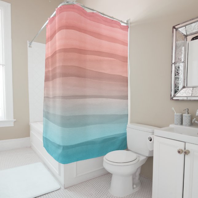 Colourful Watercolor Lines Pattern Gradient Shower Curtain (In Situ)