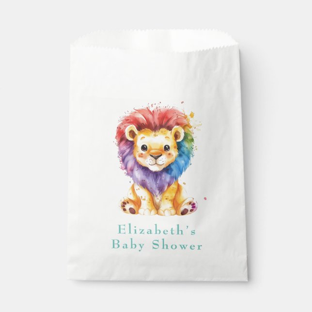 Colourful Watercolor Lion Any Gender Baby Shower Favour Bags (Front)