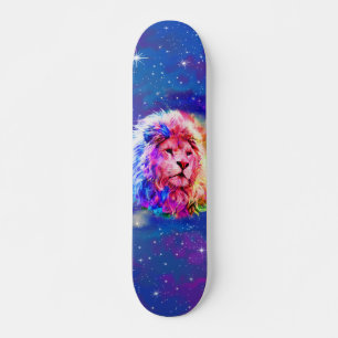 Colourful Watercolor Lion Space Skateboard
