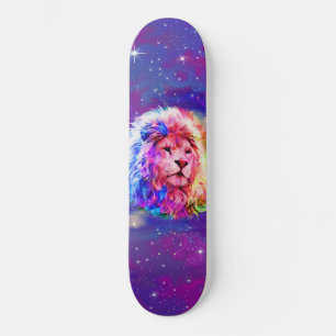 Colourful Watercolor Lion Space Skateboard