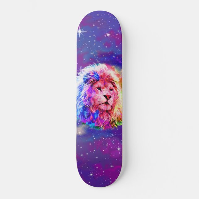 Colourful Watercolor Lion Space Skateboard (Front)