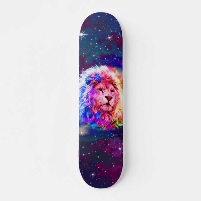 Colourful Watercolor Lion Space Skateboard (Front)