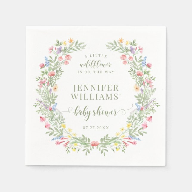 Colourful watercolor little wildflower baby shower napkin (Front)
