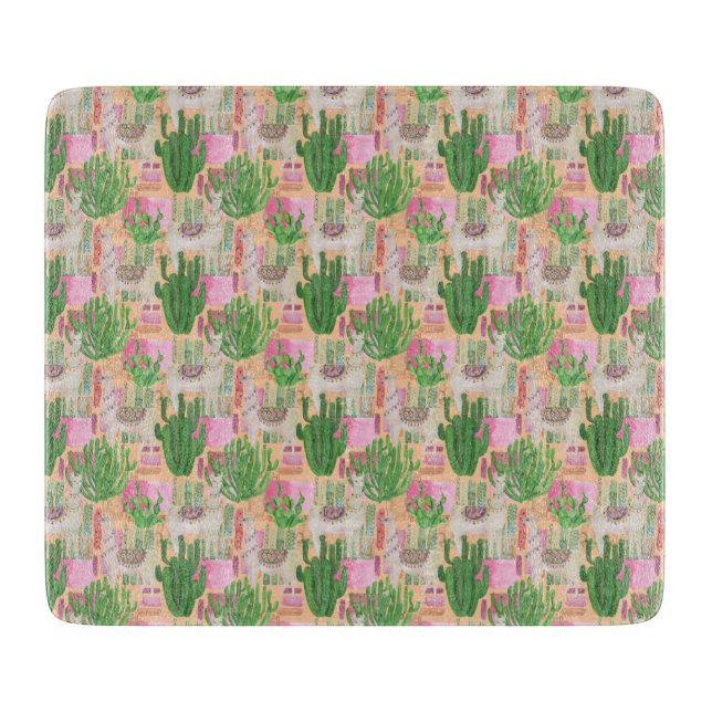 Colourful Watercolor Llama Pattern Cutting Board (Front)