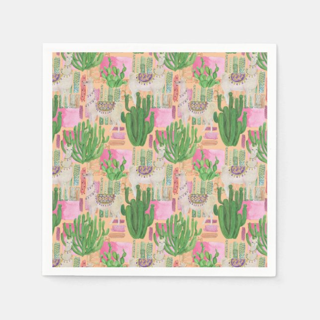 Colourful Watercolor Llama Pattern Napkin (Front)