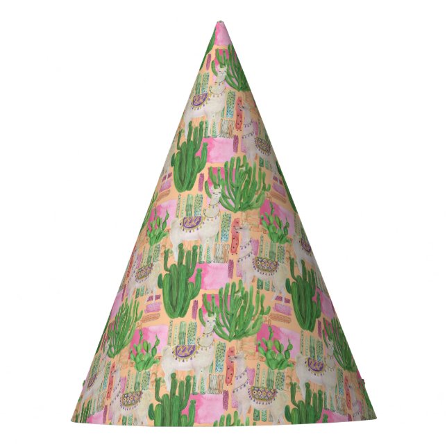 Colourful Watercolor Llama Pattern Party Hat (Front)