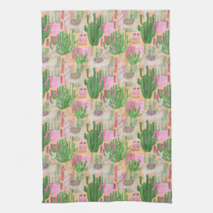 Colourful Watercolor Llama Pattern Tea Towel