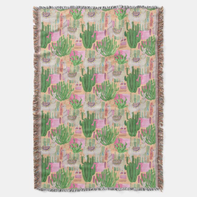 Colourful Watercolor Llama Pattern Throw Blanket (Front Vertical)