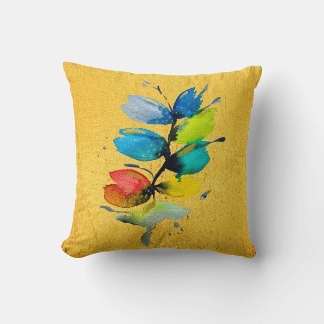 Colourful watercolor loose abstract floral cushion (Front)
