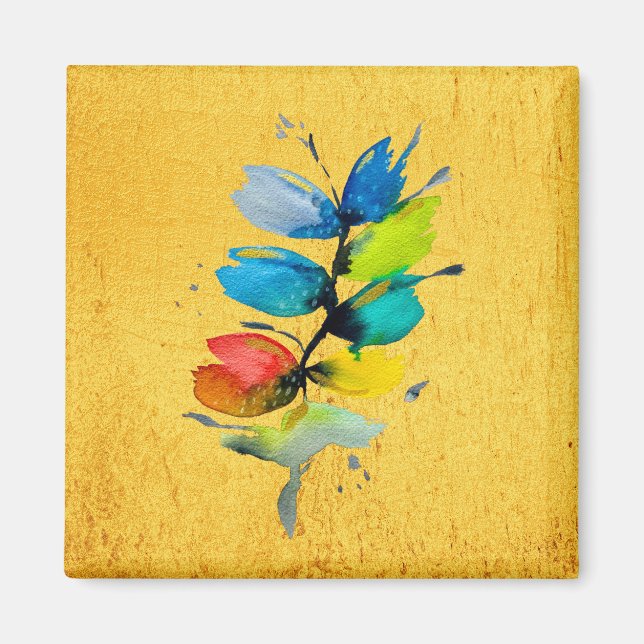 Colourful watercolor loose abstract floral magnet (Front)