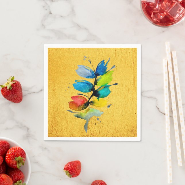 Colourful watercolor loose abstract floral napkin (Insitu)